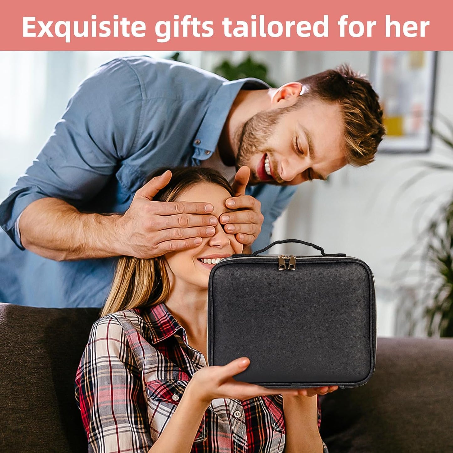 Travel Makeup Bag with LED Lighted Make up Case with 3X 5X Magnification Mirror Cosmetic Makeup Box Organizer Vanity Case for Women Beauty Tools Accessories Case Rechargeable