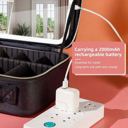 Travel Makeup Bag with LED Lighted Make up Case with 3X 5X Magnification Mirror Cosmetic Makeup Box Organizer Vanity Case for Women Beauty Tools Accessories Case Rechargeable